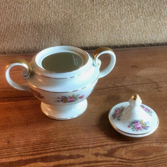 Floral Lidded Sugar Bowl, Continental Ivory, Germany, Colorful Pattern - Picture 7 of 8